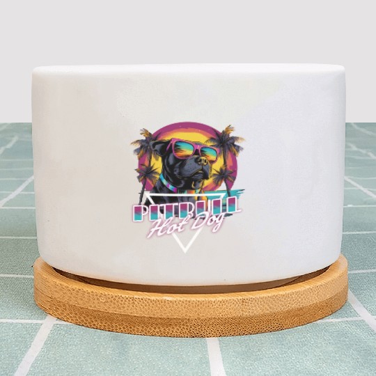 Retro Wave Pitbull Terrier Hot Dog Plant Pots
