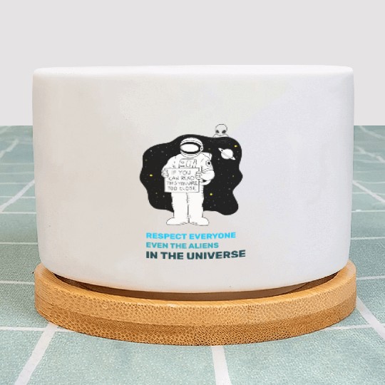 Black White Astronauts and Aliens Plant Pots