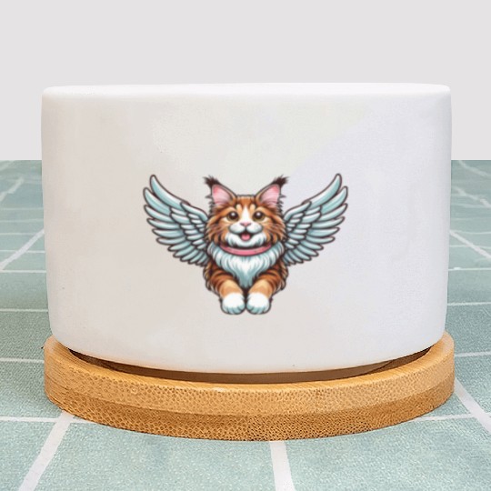 Maine Cat Angel - Majestic Cat with Wings Plant Pots