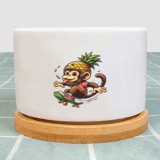 skateboarding monkey with pineapple helmet Plant Pots