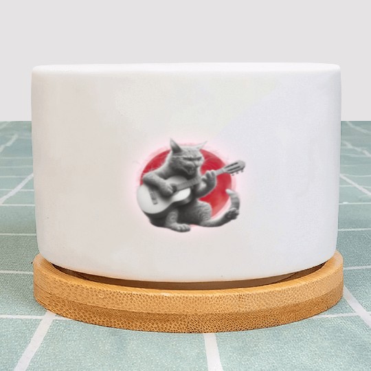 Rock Cat Playing Guitar Plant Pots under the red moon