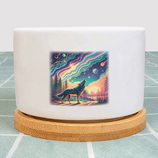 Majestic Wolf Howling At The Eclipse Plant Pots