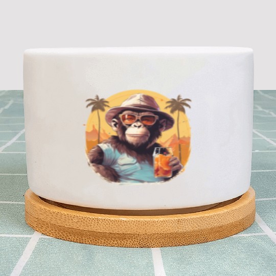 Cool Monkey With Drink Funny Animals Chimpanzee Plant Pots