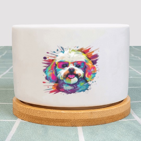 Watercolor Colorful Bichon Frise Plant Pots