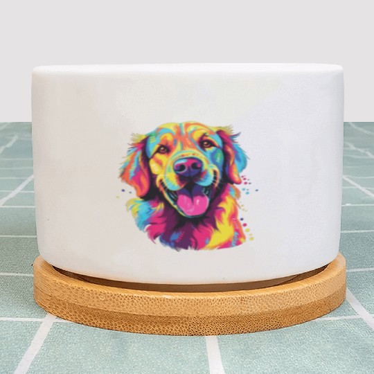 Watercolor Colorful Golden Retriever Plant Pots