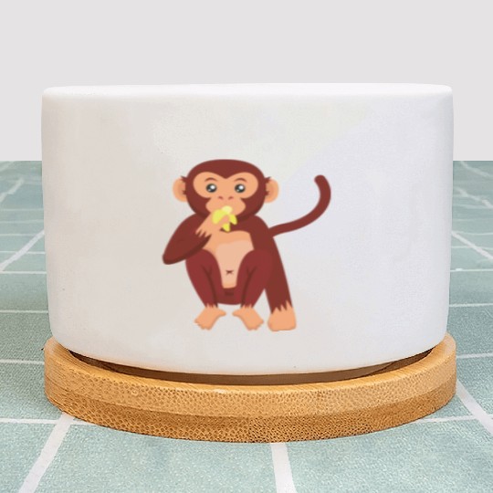 Cute monkey eating banana Plant Pots