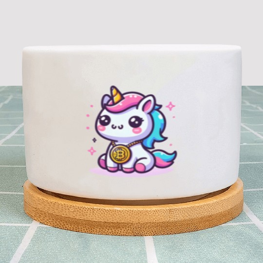 Crypto Cutie: Magical Unicorn with Bitcoin Plant Pots
