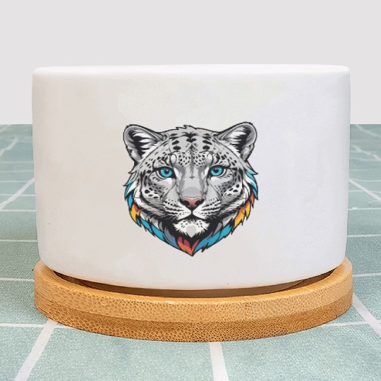 Majestic Snow Leopard Portrait - Exotic Wildlife Plant Pots