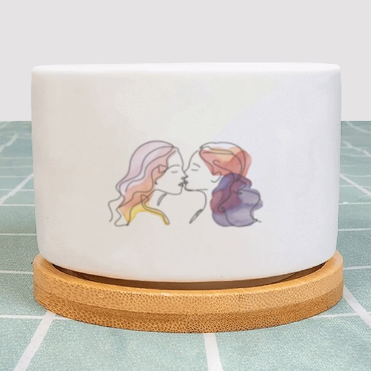 Lesbian Couple Simple Minimalistic Drawing Plant Pots