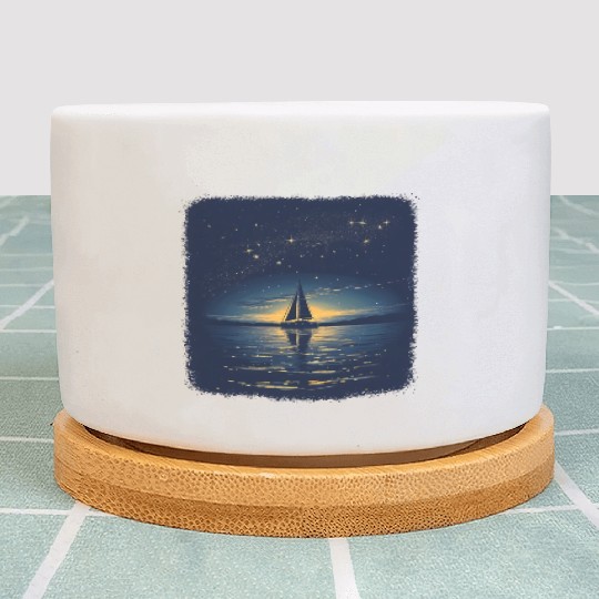Starry Night Sailing Catamaran Plant Pots