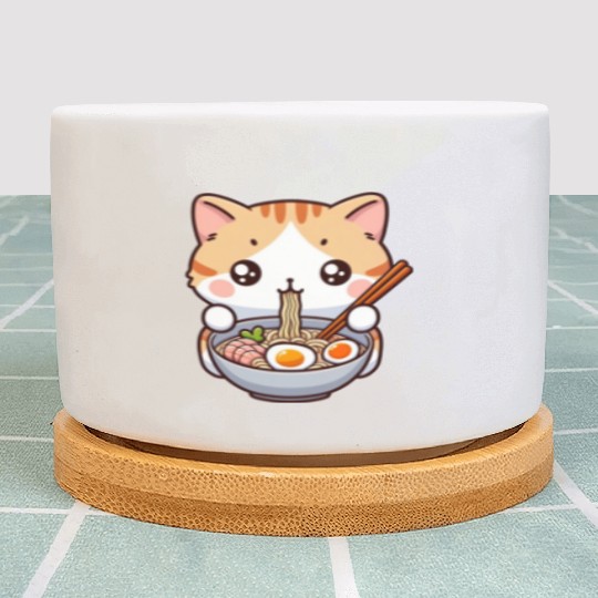Cute Cat Eating Ramen Plant Pots