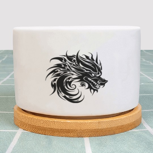Roaring Chinese Dragon In Tattoo Style Plant Pots