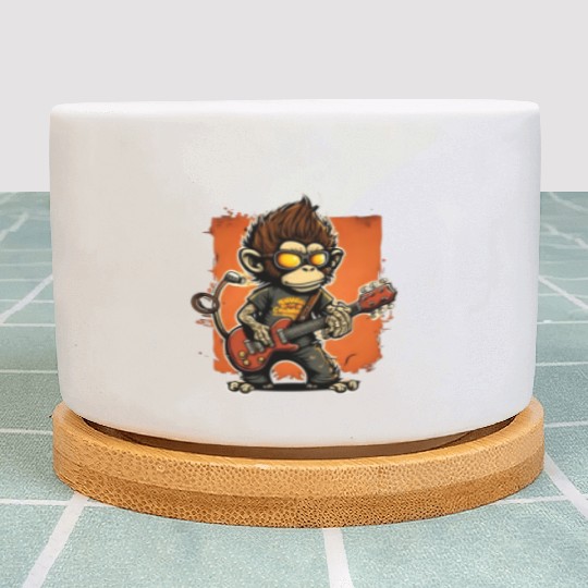 Monkey Chimpanzee Playing Acousitc Rock Guitar Plant Pots