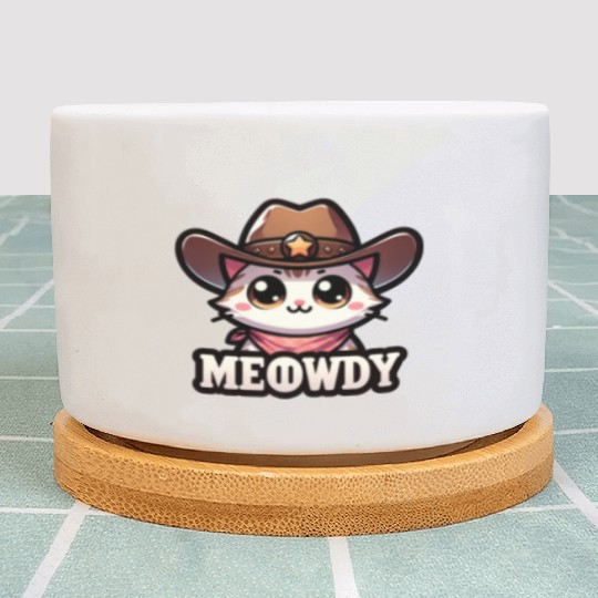 Cute Meowdy Cat Cowboy Pun Plant Pots