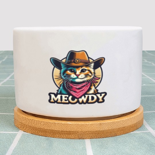 Cute Meowdy Cat Cowboy Pun Plant Pots