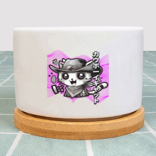 Yeehaw Meow: Manga Cowboy Cat Extravaganza Plant Pots