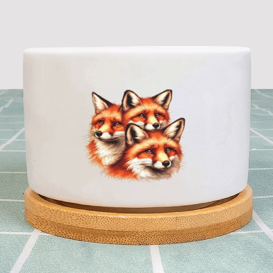 Three Red Fox Faces Plant Pots