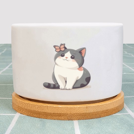 Cute Kawaii Cat and Butterfly Plant Pots