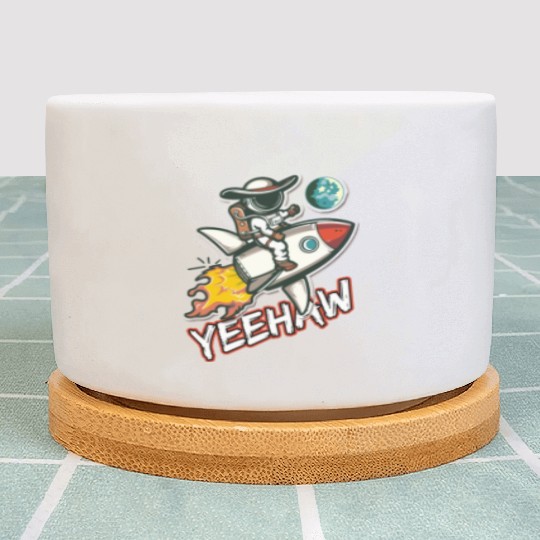 Space Cowboy Riding a Rocket with Yeehaw Slogan Plant Pots