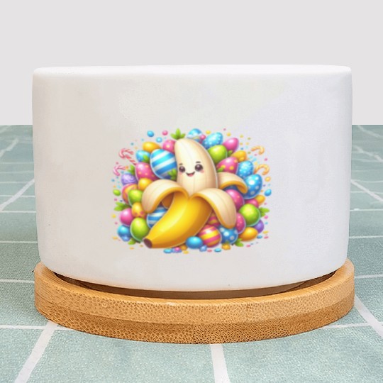 Banana Among Colorful Easter Eggs Plant Pots