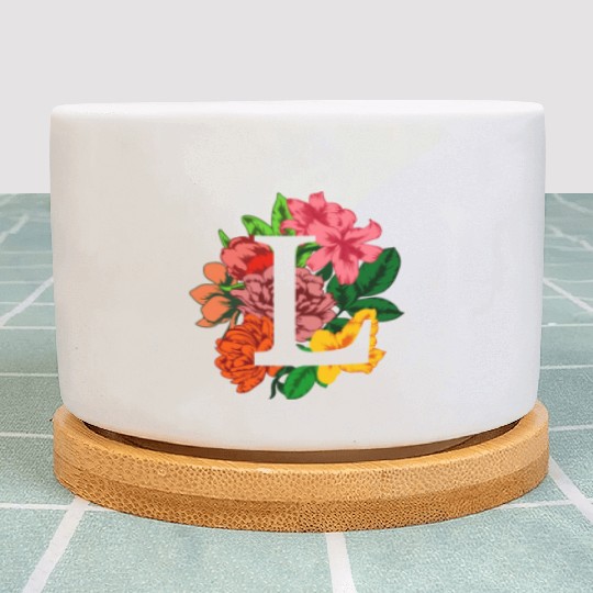 Capital letter L monogram with peony, lily flowers Plant Pots