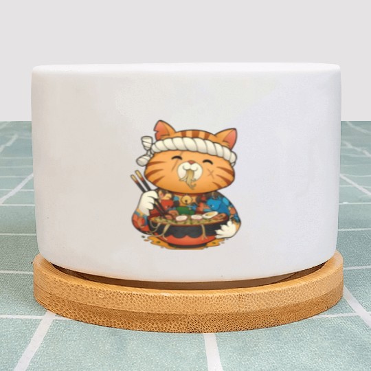 Cute anime cat eating ramen noodles Plant Pots