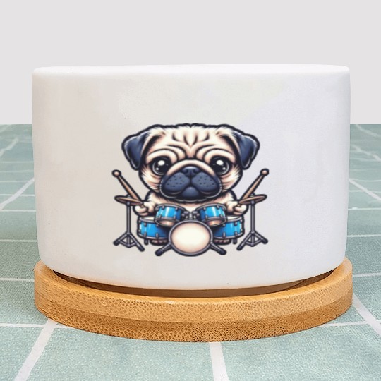 Cool Pug Drummer Puppy Beats Design Plant Pots