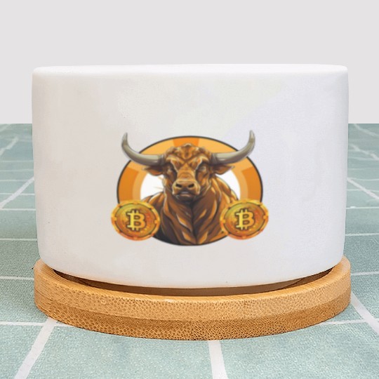 Retro Crypto Currency Bull Bitcoin Blockchain Plant Pots