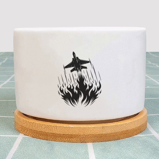 Fighter Jet Model Airplane Fire Flames Flight Plant Pots