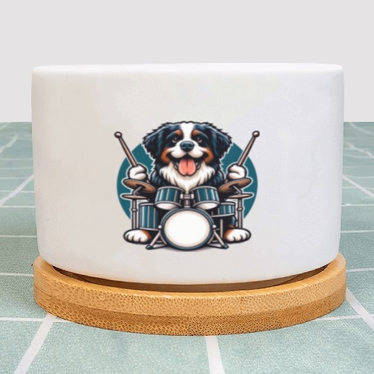 Cool Bernese Mountain Dog Drummer Design Plant Pots