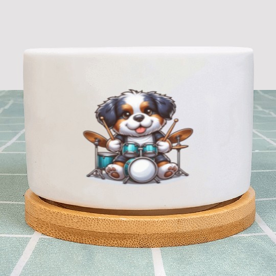 Cool Bernese Mountain Dog Drummer Design Plant Pots
