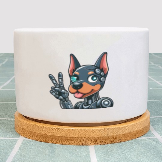 Cyborg Doberman Robot Dog Futuristic Design Plant Pots