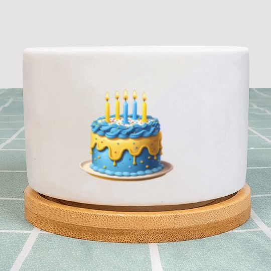 Blue and yellow birthday cake Plant Pots