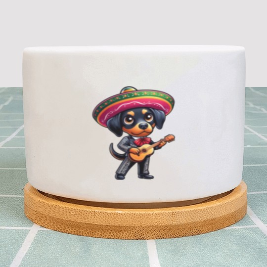 Doberman as Mariachi Guitarist Cinco de Mayo Plant Pots