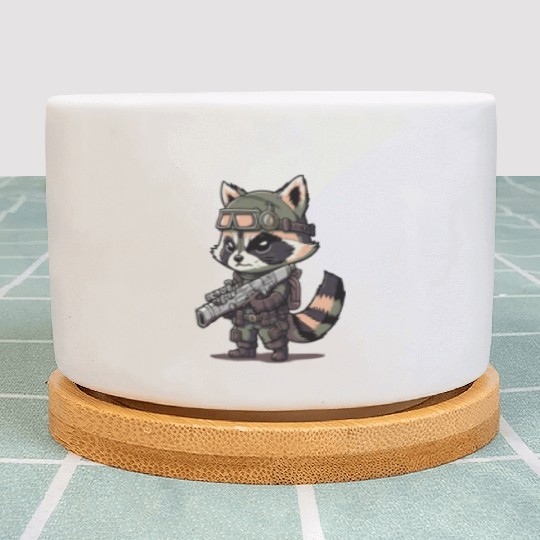 Angry wild raccoon with gun Plant Pots