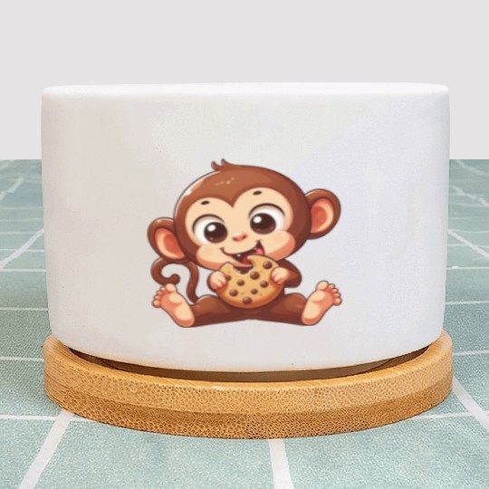 Cute Chimpanzee with Cookie Cartoon Plant Pots