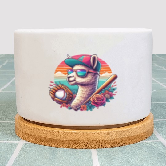 Llama Baseball Llama Playing Baseball Llama lover Plant Pots