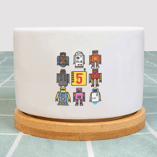 Robot 5th Birthday - Retro Robotics with number Plant Pots