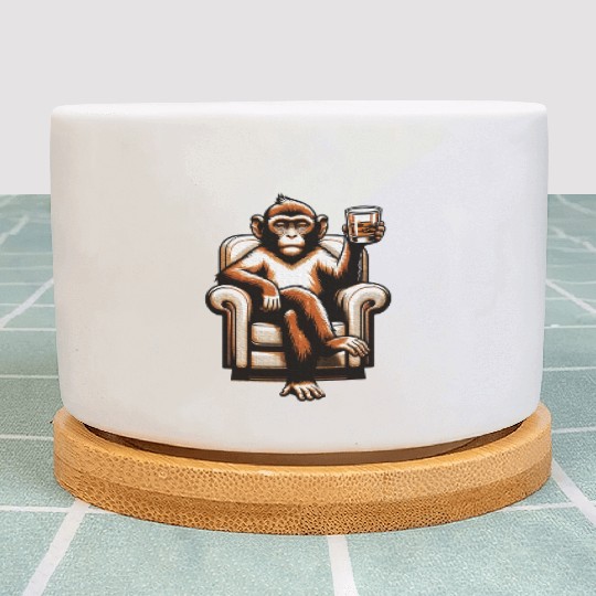 Monkey Ape Drinking Whiskey Beer Animal Lover Plant Pots