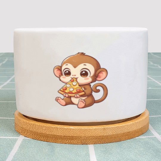 Funny monkey loves pizza humorous chimpanzee Plant Pots