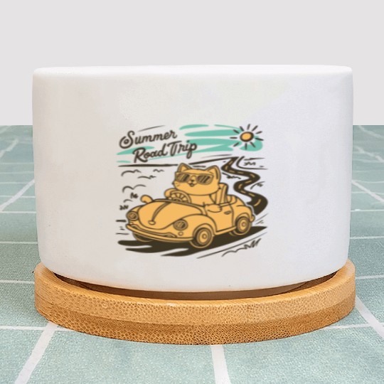 Summer Road Trip Vacation Cat lover Gift Plant Pots