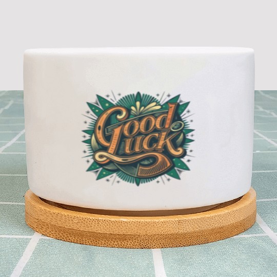 Orange and Green Good luck Graphic Plant Pots