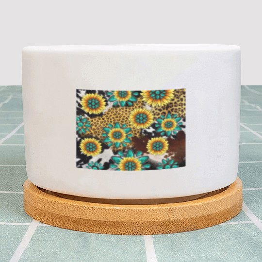 Turquoise Gemstone Sunflowers Leopard Cowhide Plant Pots
