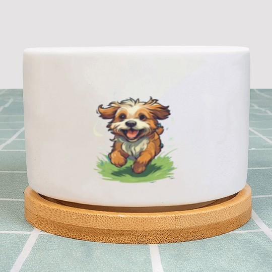 running dog on the grass Plant Pots