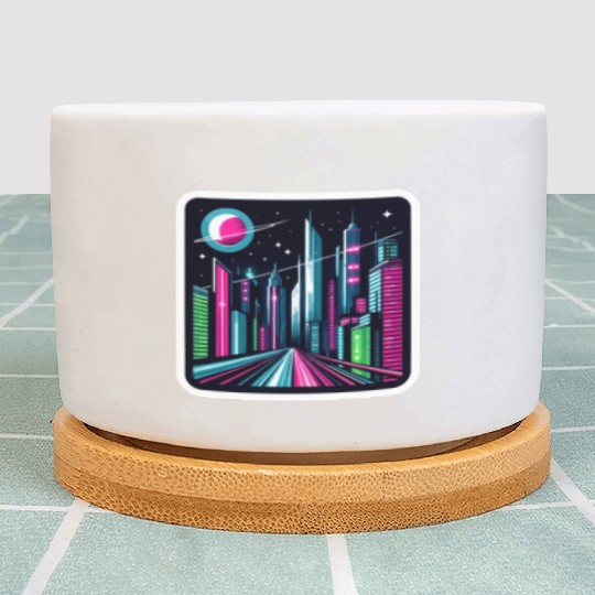 Futuristic cityscape Retro Synthwave Cyberpunk Plant Pots