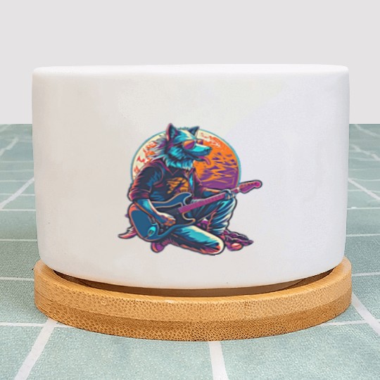 Blue Wolf Moon Guitar Player Retro Sunglasses Plant Pots