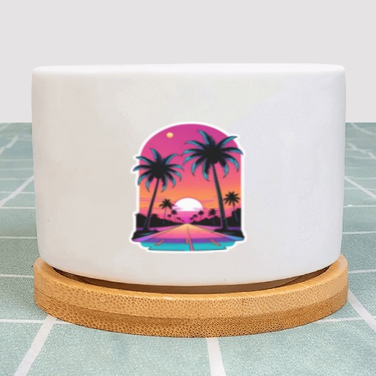 Miami Road into the Sunset 80s Synthwave Retro Plant Pots