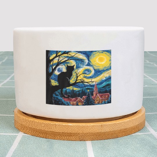 Starry Night Cat Art Premium Plant Pots