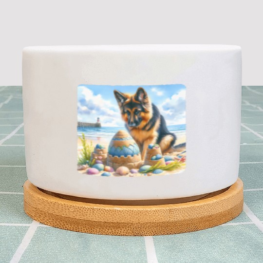 German Shepherd Building Festive Sandcastle Plant Pots