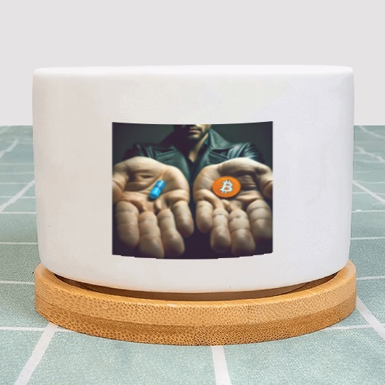 Bitcoin BTC Cryptocurrency Orange Pill Blue Pill Plant Pots